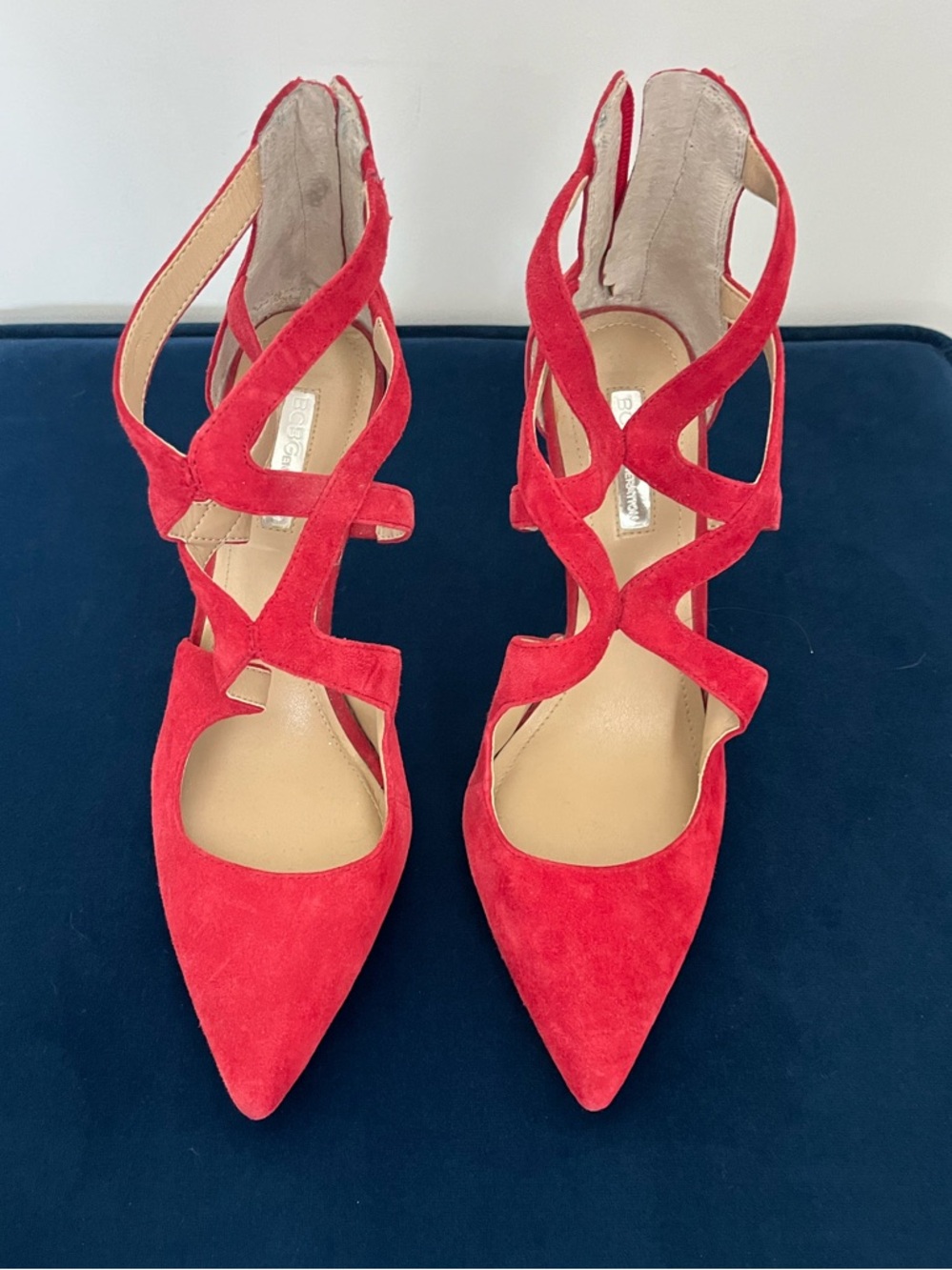BCBG Red Suede Pointed-Toe Strappy Heels size 8.5